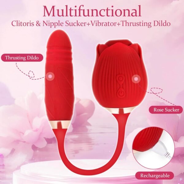 Rose Vibrator 2 in 1 Rose Toy With A Thrusting Dildo - Image 12