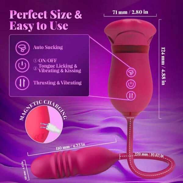 Big Mouth Rose Tongue Vibrator With Thrusting Dildo - Image 5