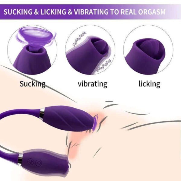 Rose Petal Vibrator With Vibrant Dildo | 10 SUCKING +10 LICKING+10 VIBRATION MODES - Image 4