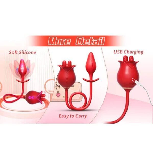 Rose Toy For Men: Dual Stimulation with Tongue Licking & Vibrating Butt Plug" - Image 8