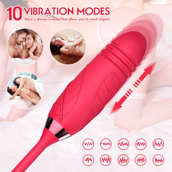 Rose Toy with Thrusting Stem - 2-in-1 G-Spot Telescopic - Image 6