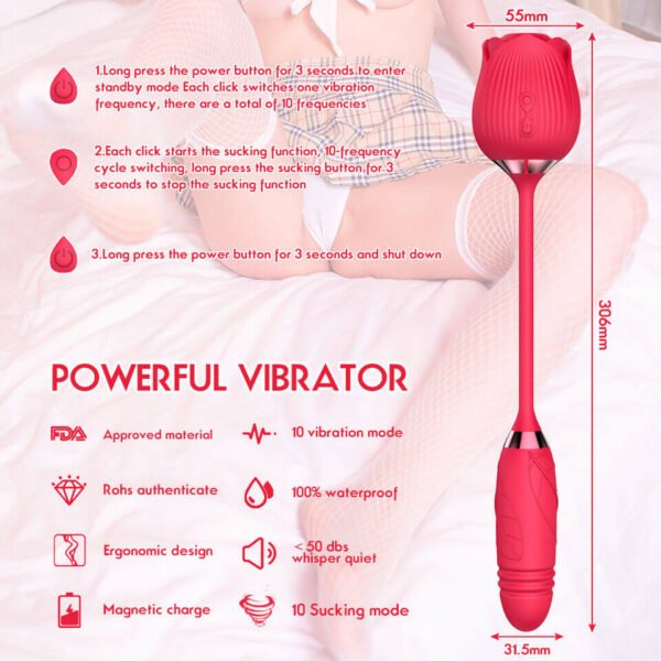 Rose Toy with Thrusting Stem - 2-in-1 G-Spot Telescopic - Image 5